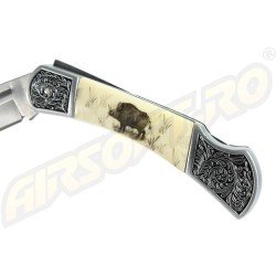 KNIFE WITH ZAMAK HANDLE - BOAR ENGRAVED