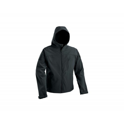 SOFT SHELL JACKET WITH FIXED HOOD - BLACK