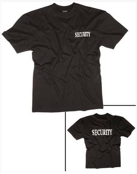 TRICOU CU MANECA SCURTA NEGRU CU IMPRIMEU SECURITY (FATA-SPATE)